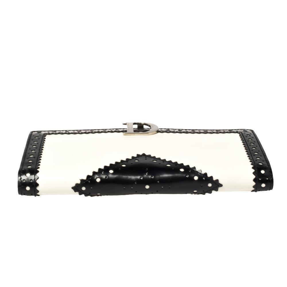 Women's Dior Black/White Brogues Patent Leather Continental Wallet