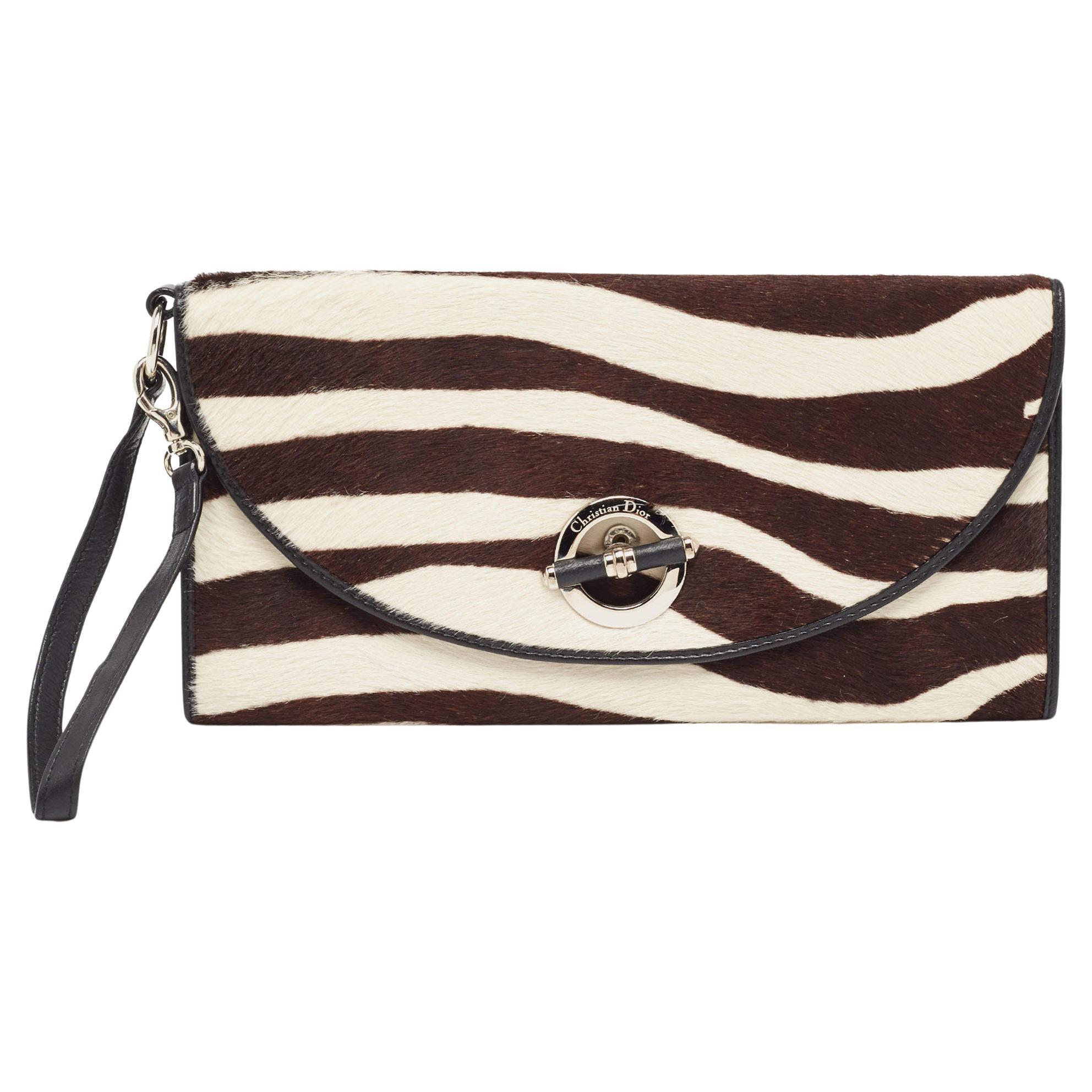Dior Black/White Calf Hair and Leather Jazz Wristlet Clutch For Sale