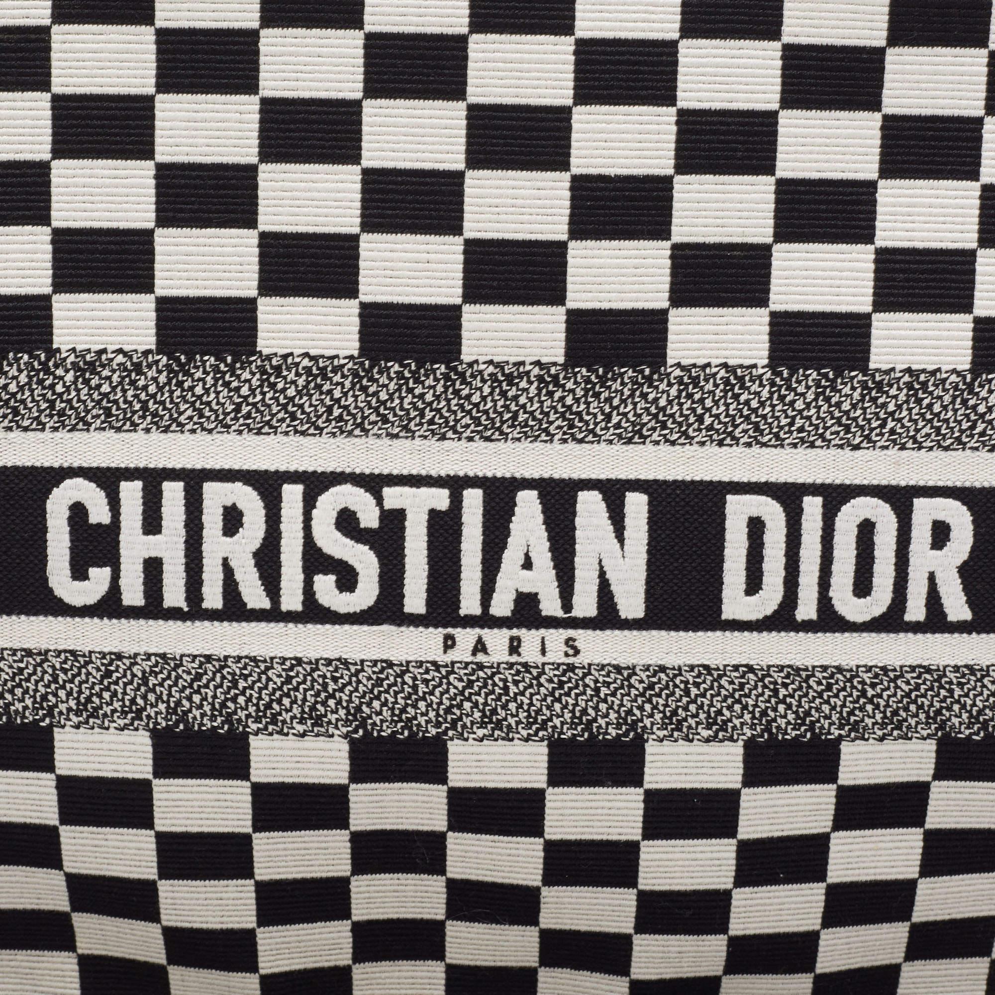 Dior Black/White Checkered Embroidered Canvas Large Book Tote For Sale 6