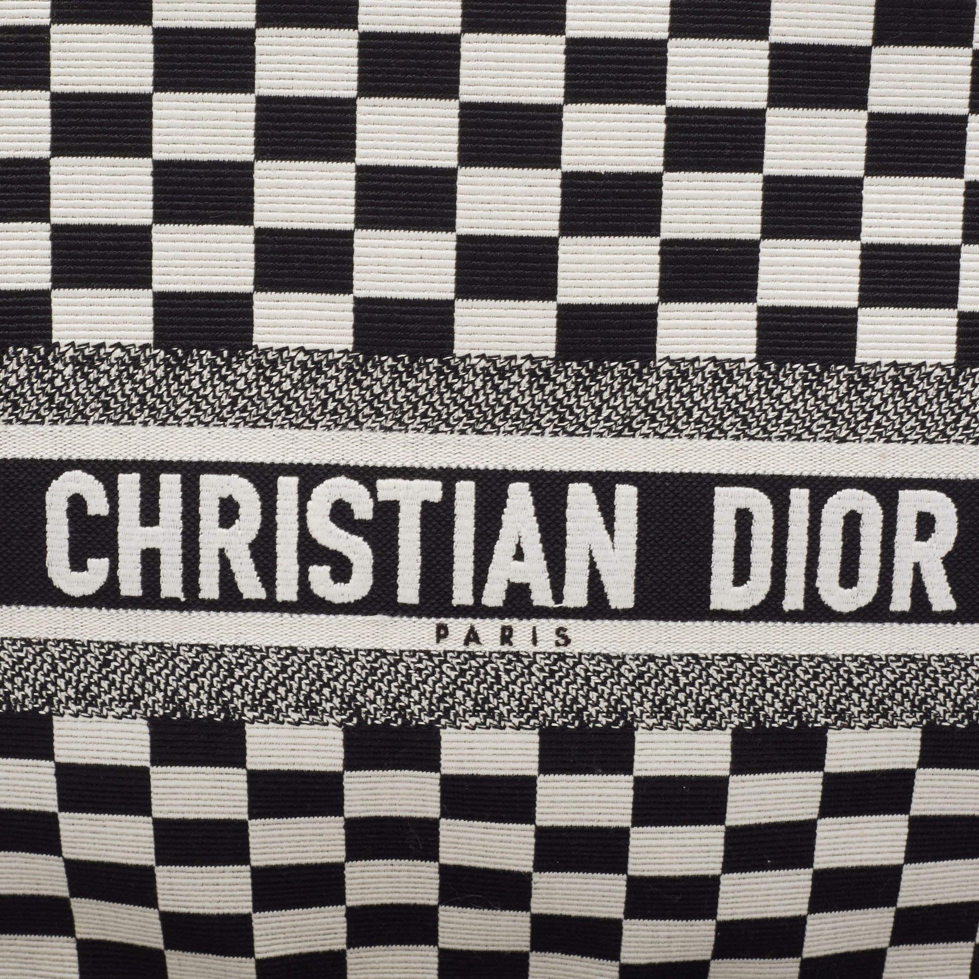 Dior Black/White Checkered Embroidered Canvas Large Book Tote For Sale 7