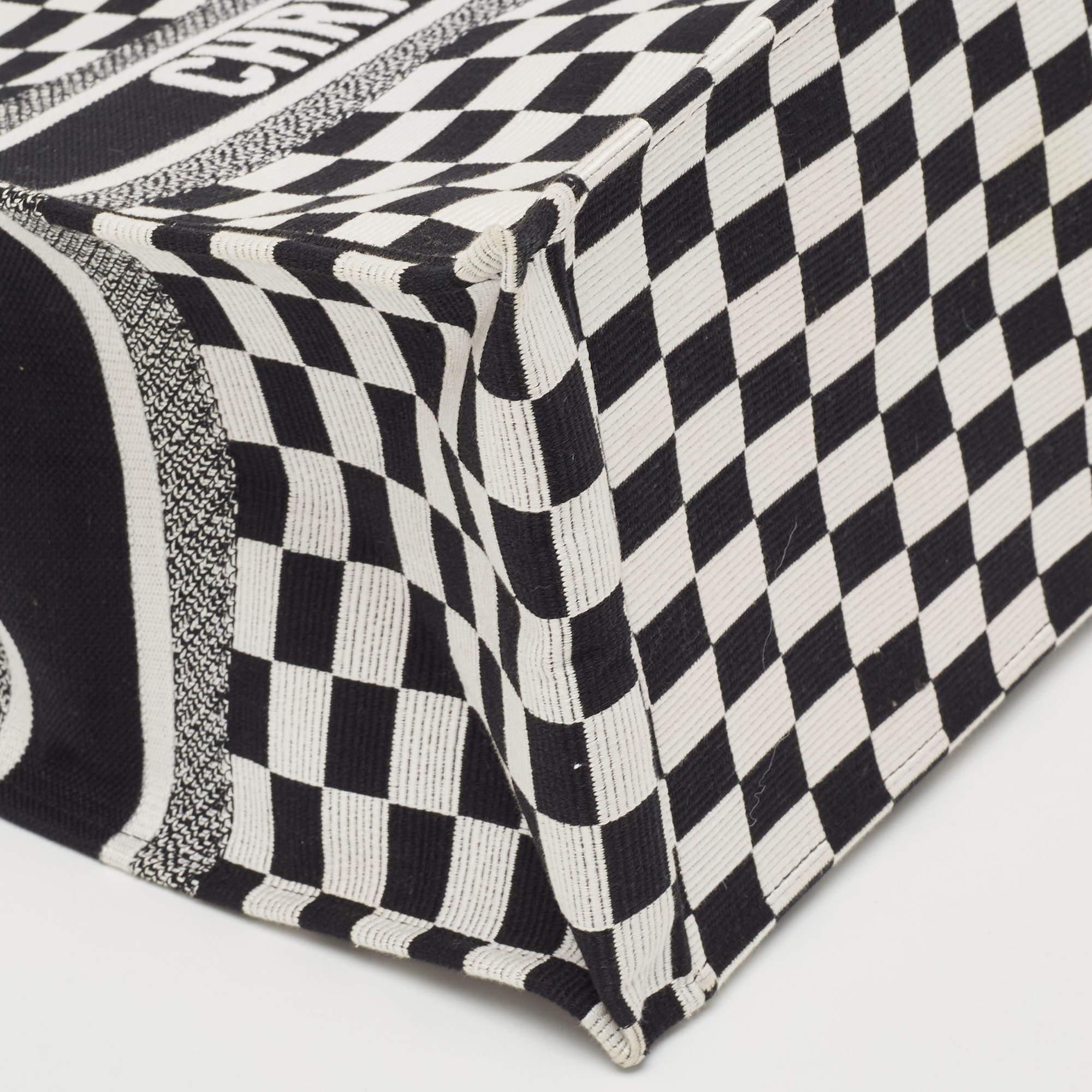 Dior Black/White Checkered Embroidered Canvas Large Book Tote For Sale 3