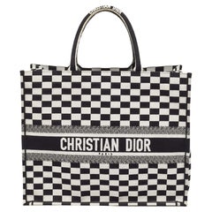 Dior Black/White Checkered Embroidered Canvas Large Book Tote