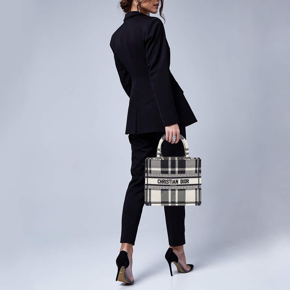 Dior Black/White Check'N'Dior Canvas Small Book Tote 6