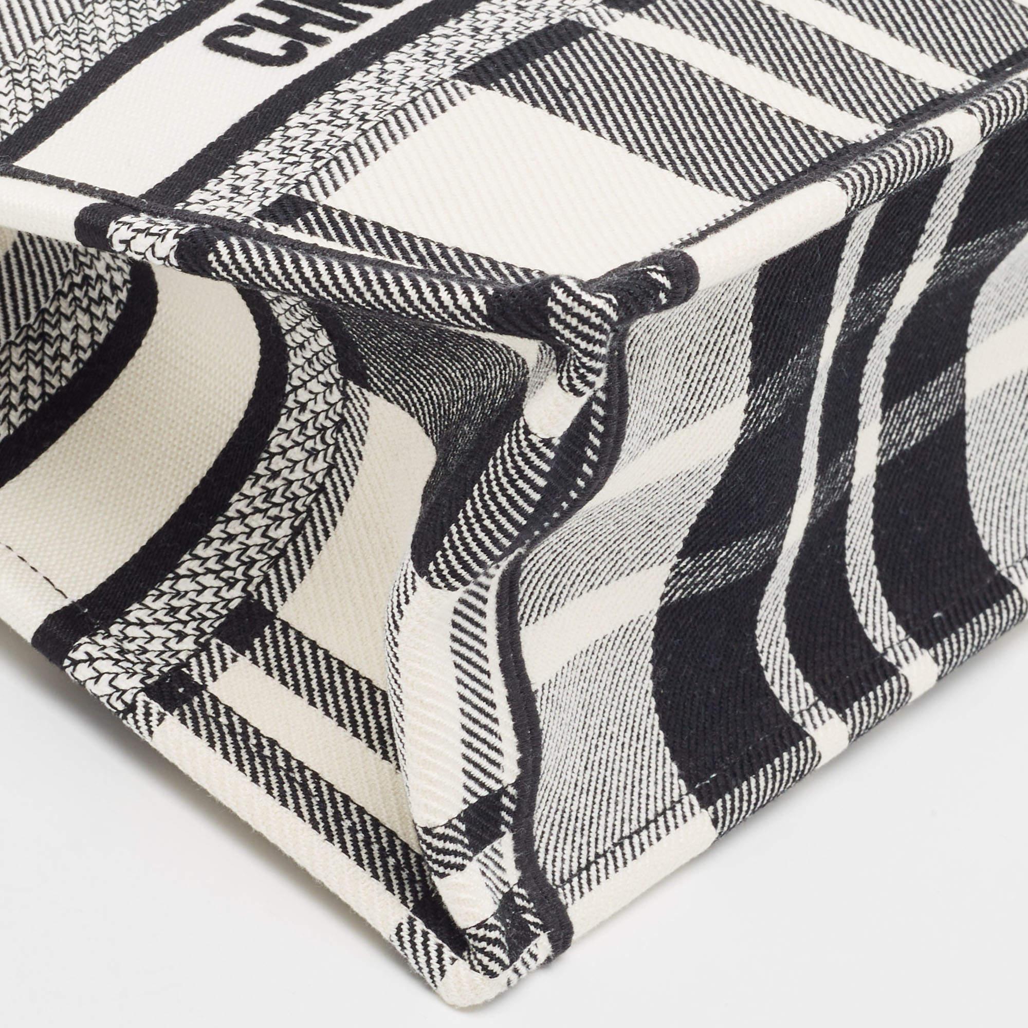 Dior Black/White Check'N'Dior Canvas Small Book Tote 8