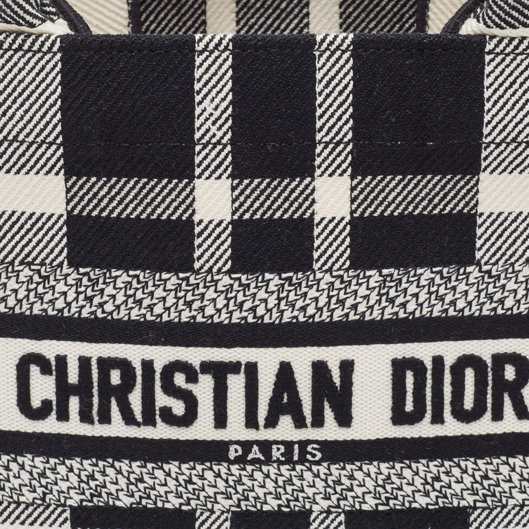 Women's Dior Black/White Check'N'Dior Canvas Small Book Tote