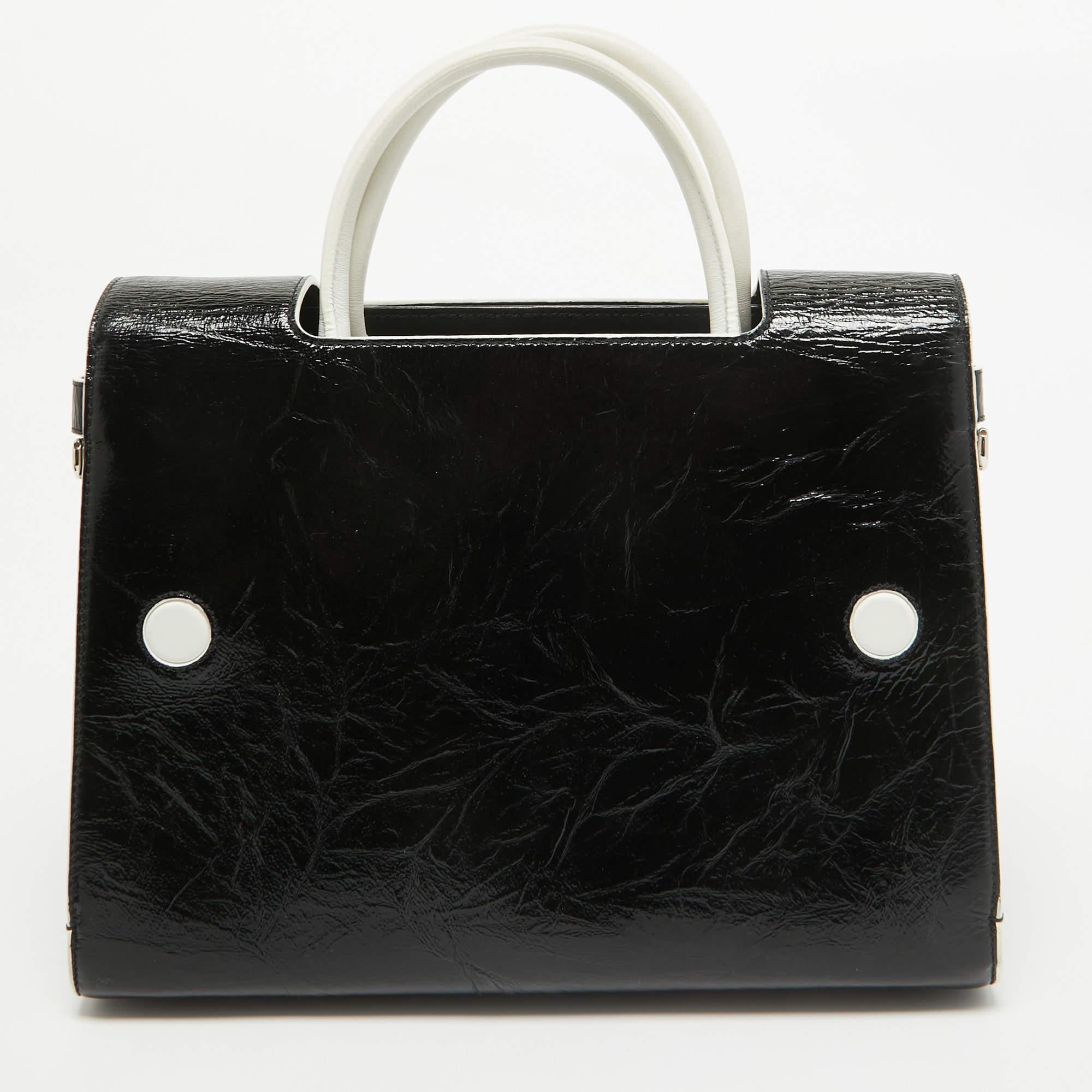 Women's Dior Black/White Crinkled Patent Leather Medium Diorever Top Handle Bag For Sale