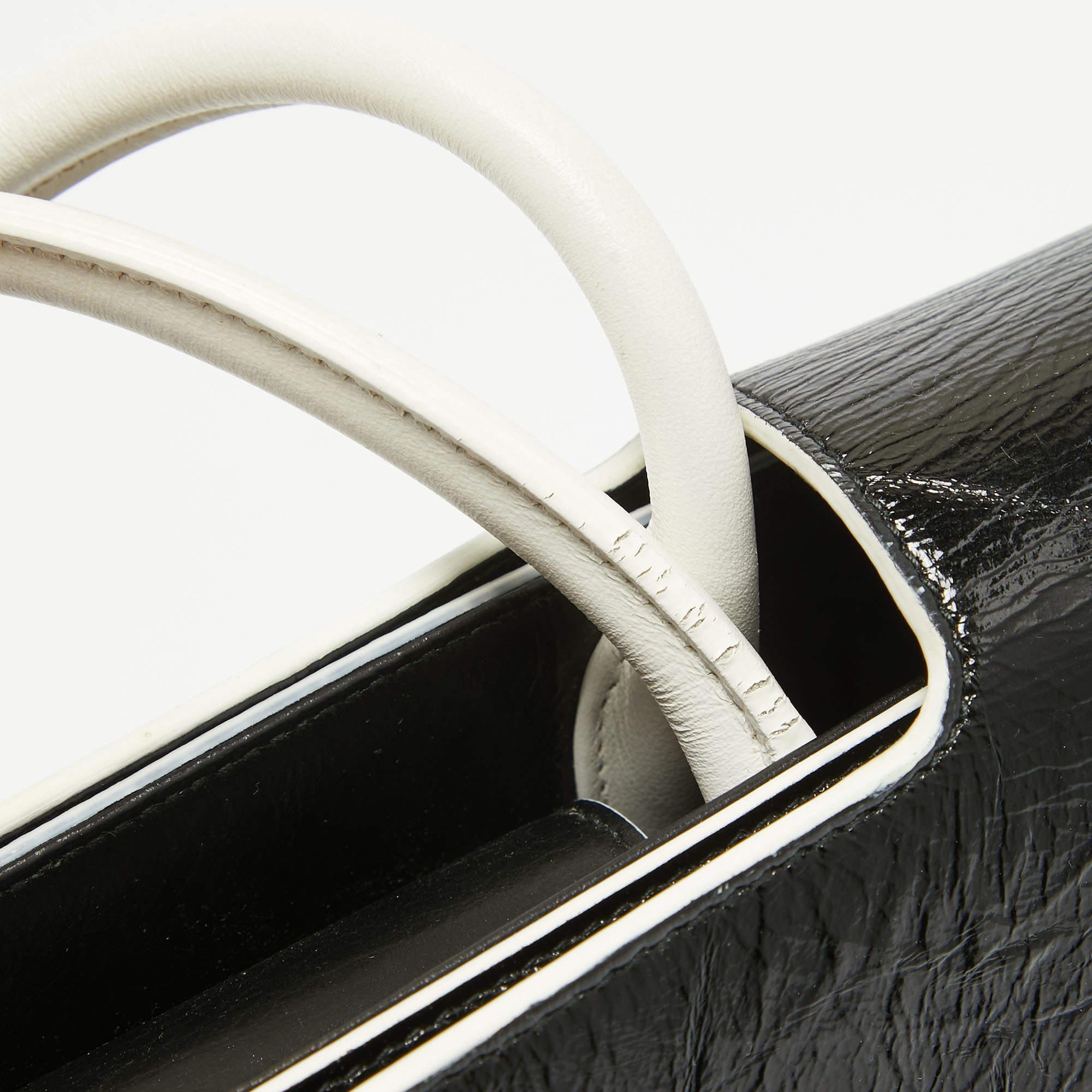 Dior Black/White Crinkled Patent Leather Medium Diorever Top Handle Bag For Sale 1
