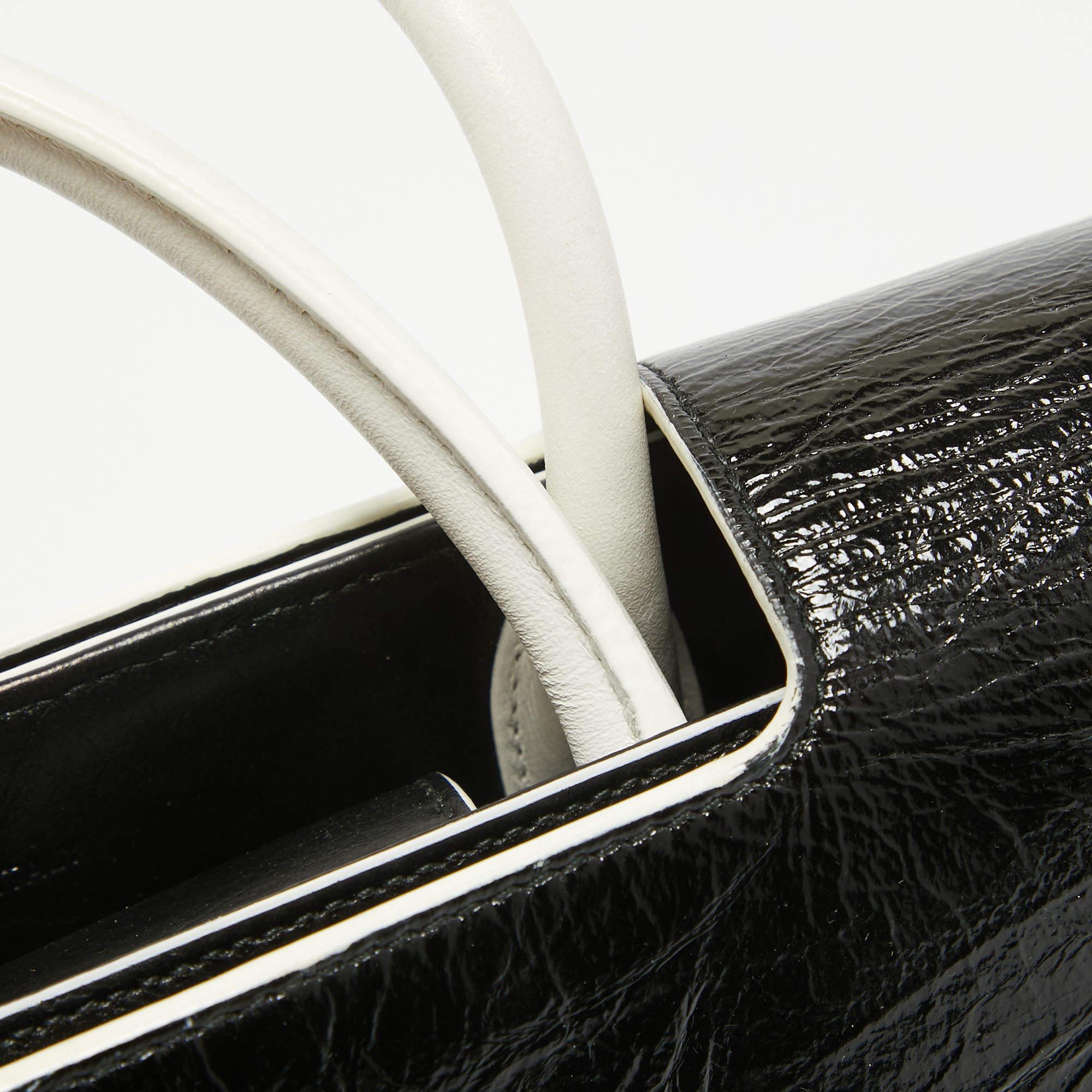 Dior Black/White Crinkled Patent Leather Medium Diorever Top Handle Bag For Sale 3