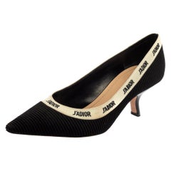 Dior Black/White Fabric J'Adior Embroidered Ribbon Pumps Size 39.5