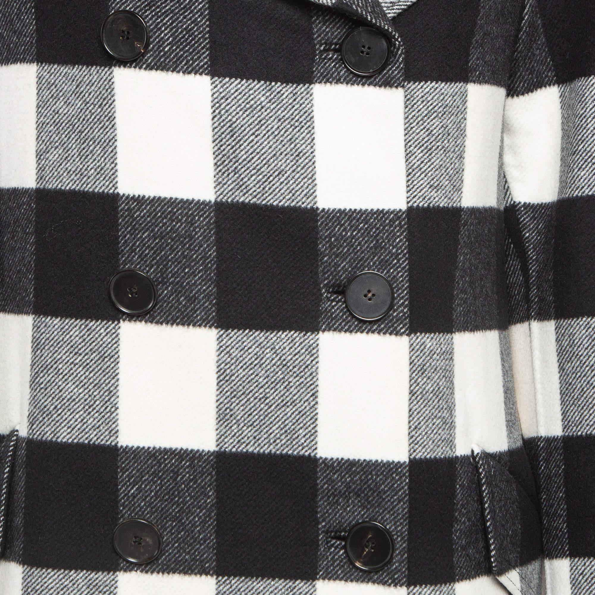 Dior Black/White Gingham Wool Double Breasted Coat M In Good Condition For Sale In Dubai, Al Qouz 2