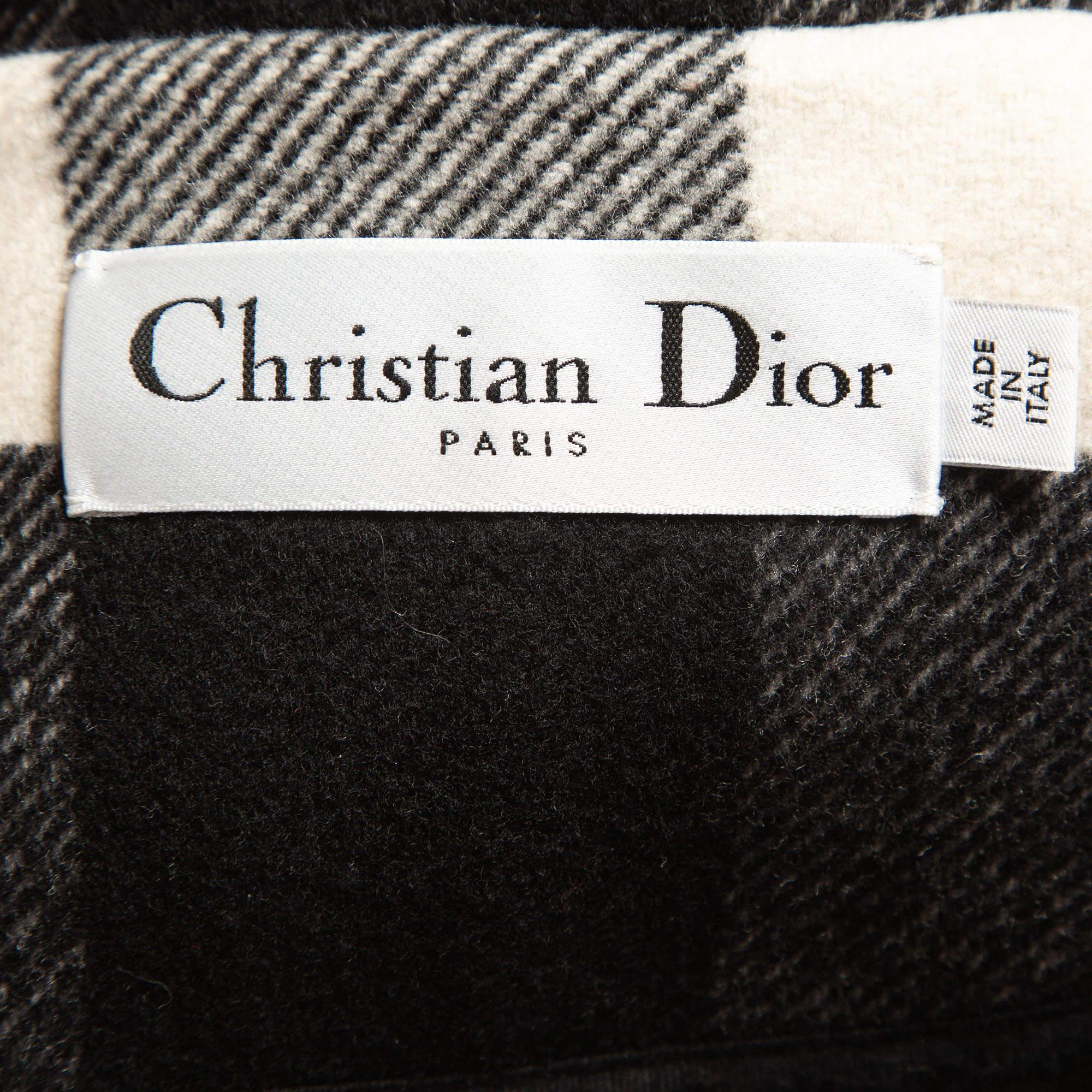 Dior Black/White Gingham Wool Double Breasted Coat M For Sale 1