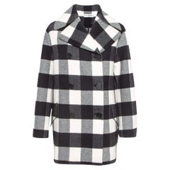 Dior Schwarzer/Weißer doppelreihiger Gingham-Wollmantel M