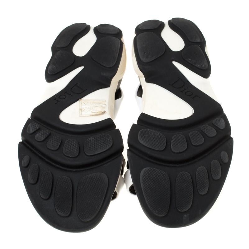 Beige Dior Black/White Leather Cross Strap Slingback Flat Sandals Size 36.5