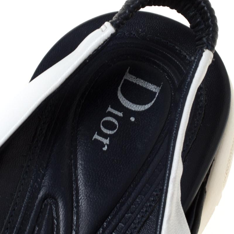 Women's Dior Black/White Leather Cross Strap Slingback Flat Sandals Size 36.5