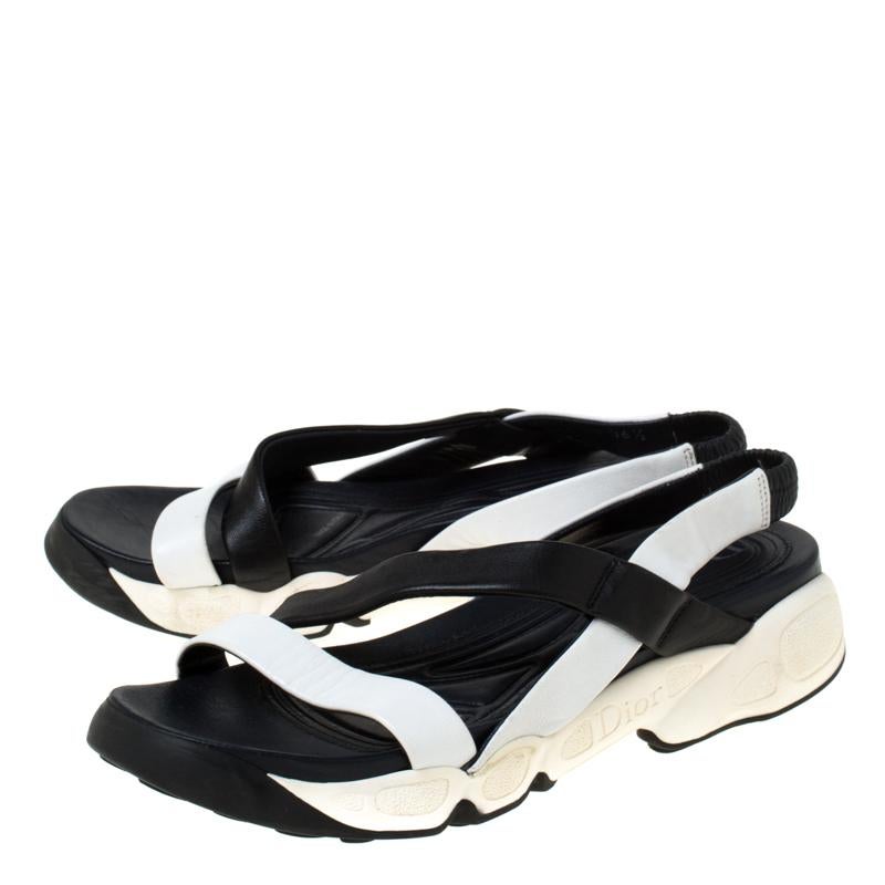Dior Black/White Leather Cross Strap Slingback Flat Sandals Size 36.5 1