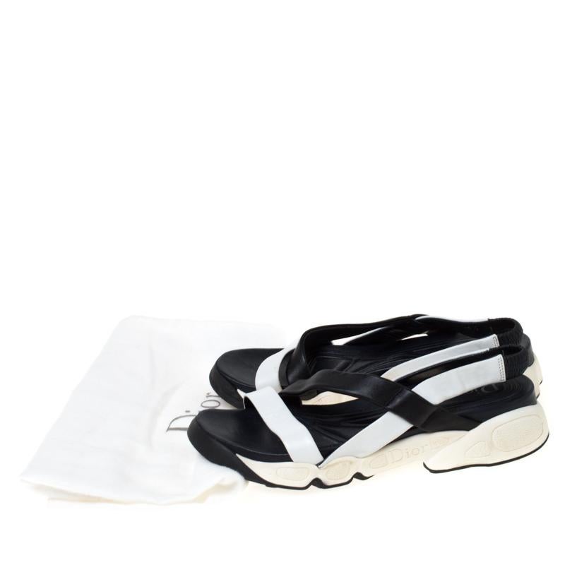 Dior Black/White Leather Cross Strap Slingback Flat Sandals Size 36.5 2