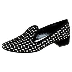 Dior Black/White Suede and Leather Cut Out Detail Smoking Flats Size 37