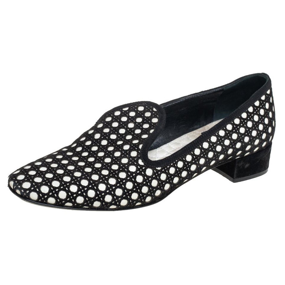 Dior Black/White Suede And Leather Slip On Loafers Size 37