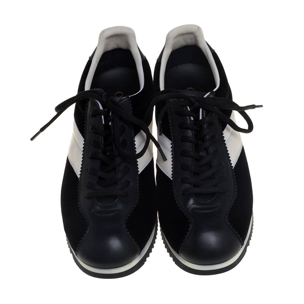 Dior Black/White Velvet and Leather Diorun Low Top Sneakers Size 38 In Good Condition In Dubai, Al Qouz 2