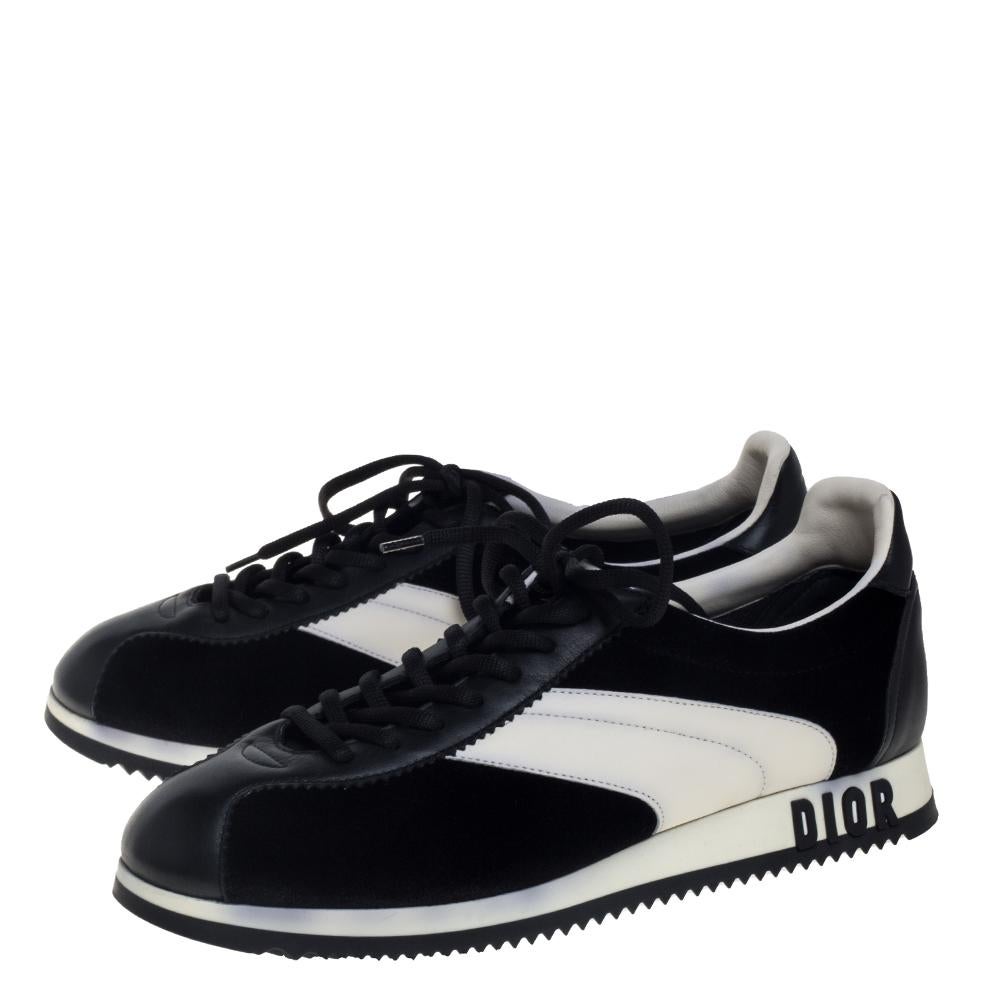 Dior Black/White Velvet and Leather Diorun Low Top Sneakers Size 38 2