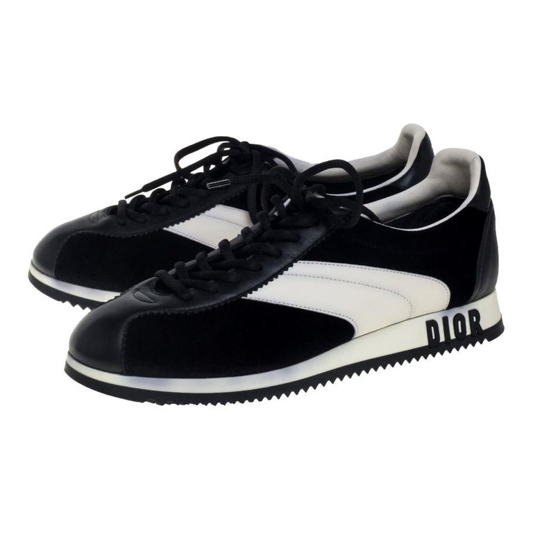 Dior Black/White Velvet and Leather Diorun Low Top Sneakers Size 38 at  1stDibs