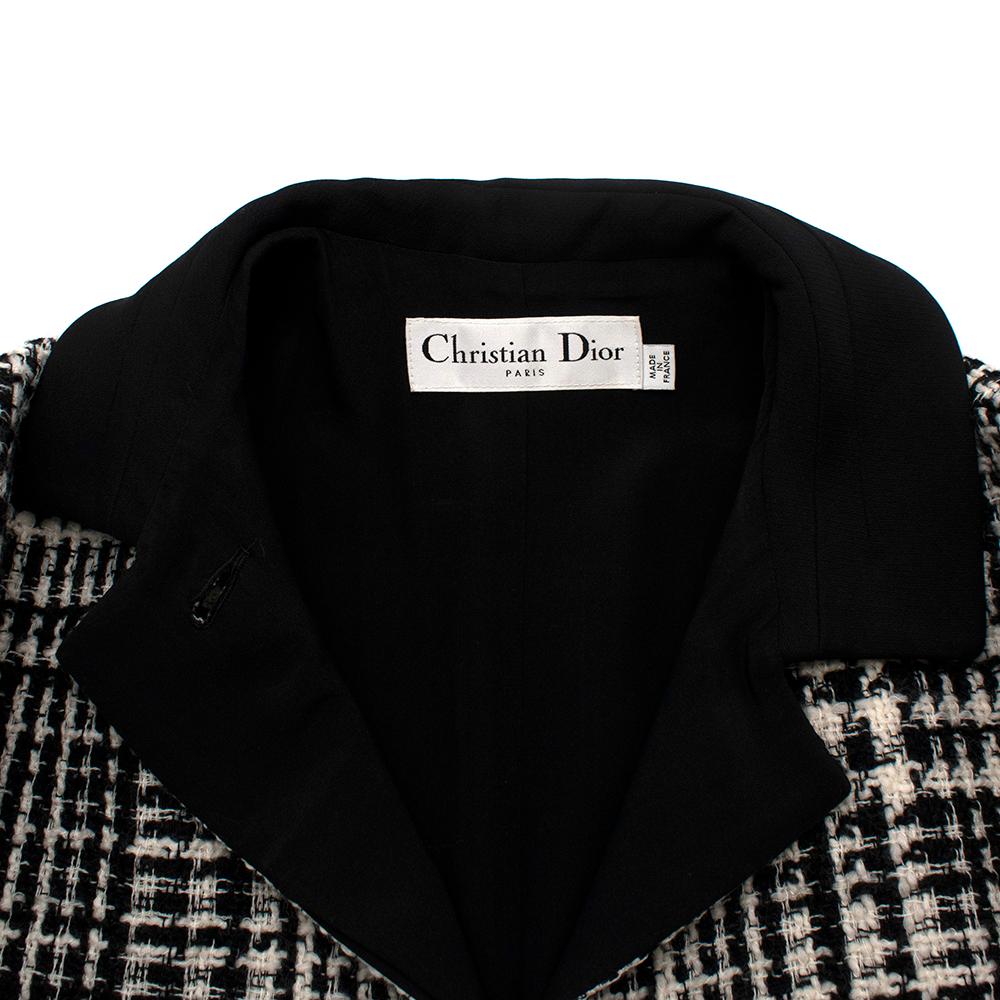 Women's Dior Black & White Wool Blend Houndstooth Belted Coat - Size US 8 For Sale