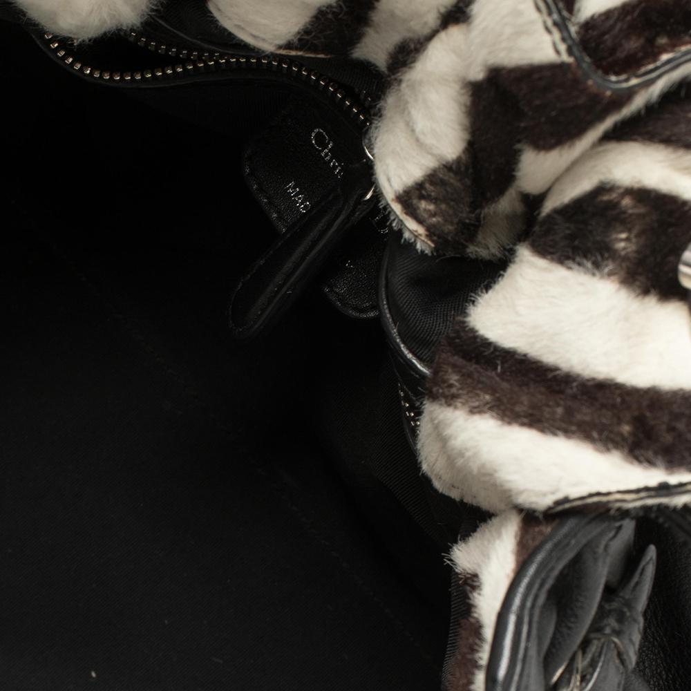 Dior Black/White Zebra Print Calfhair and Leather Le Trente Hobo In Good Condition In Dubai, Al Qouz 2