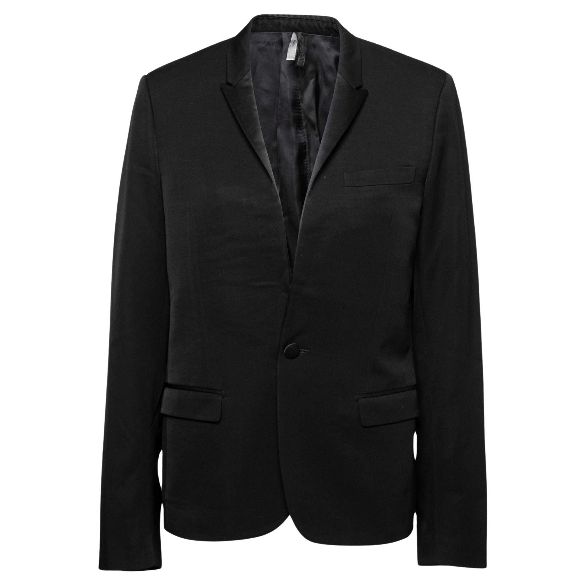 Dior Black Wool Long Sleeve Blazer XL For Sale