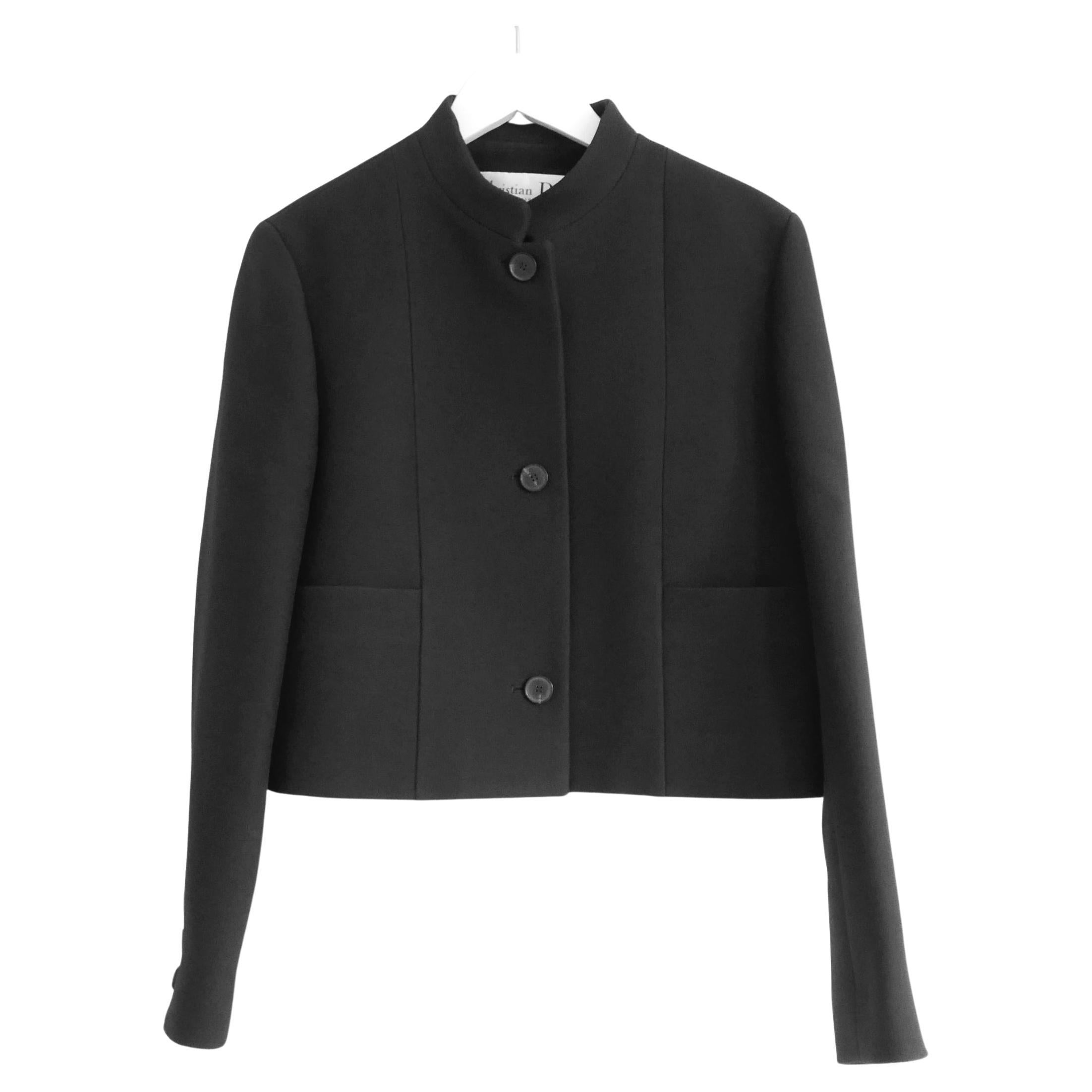 Dior Giacca nera con colletto alla Nehru in lana in vendita
