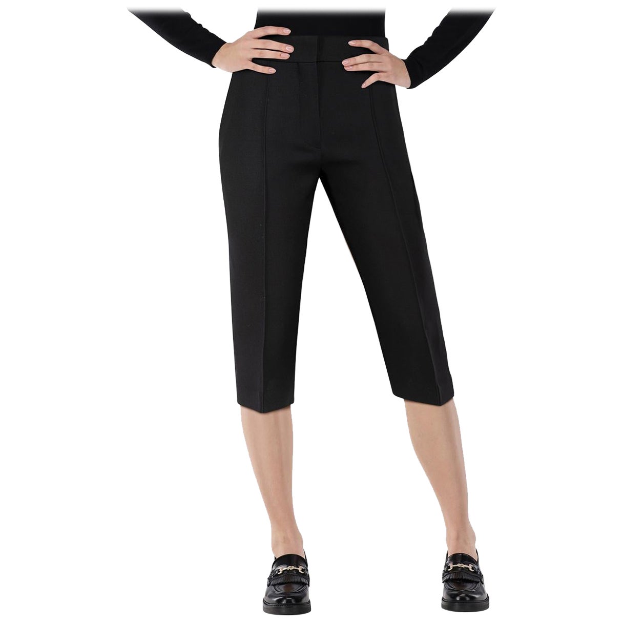 Dior Black Wool Pleated Capri Trousers Size XS