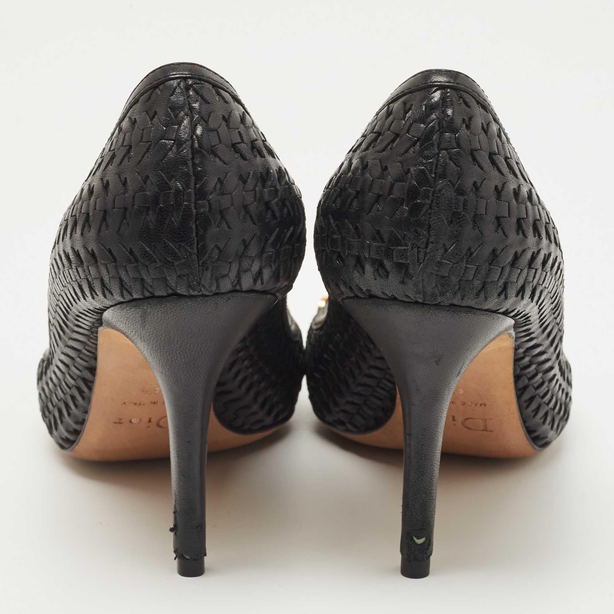 Dior Black Woven Leather CD Charm Bow Pumps Size 38.5 1
