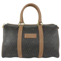 Vintage Dior Black x Brown Honeycomb Monogram Trotter Boston Duffle Bag 64da723