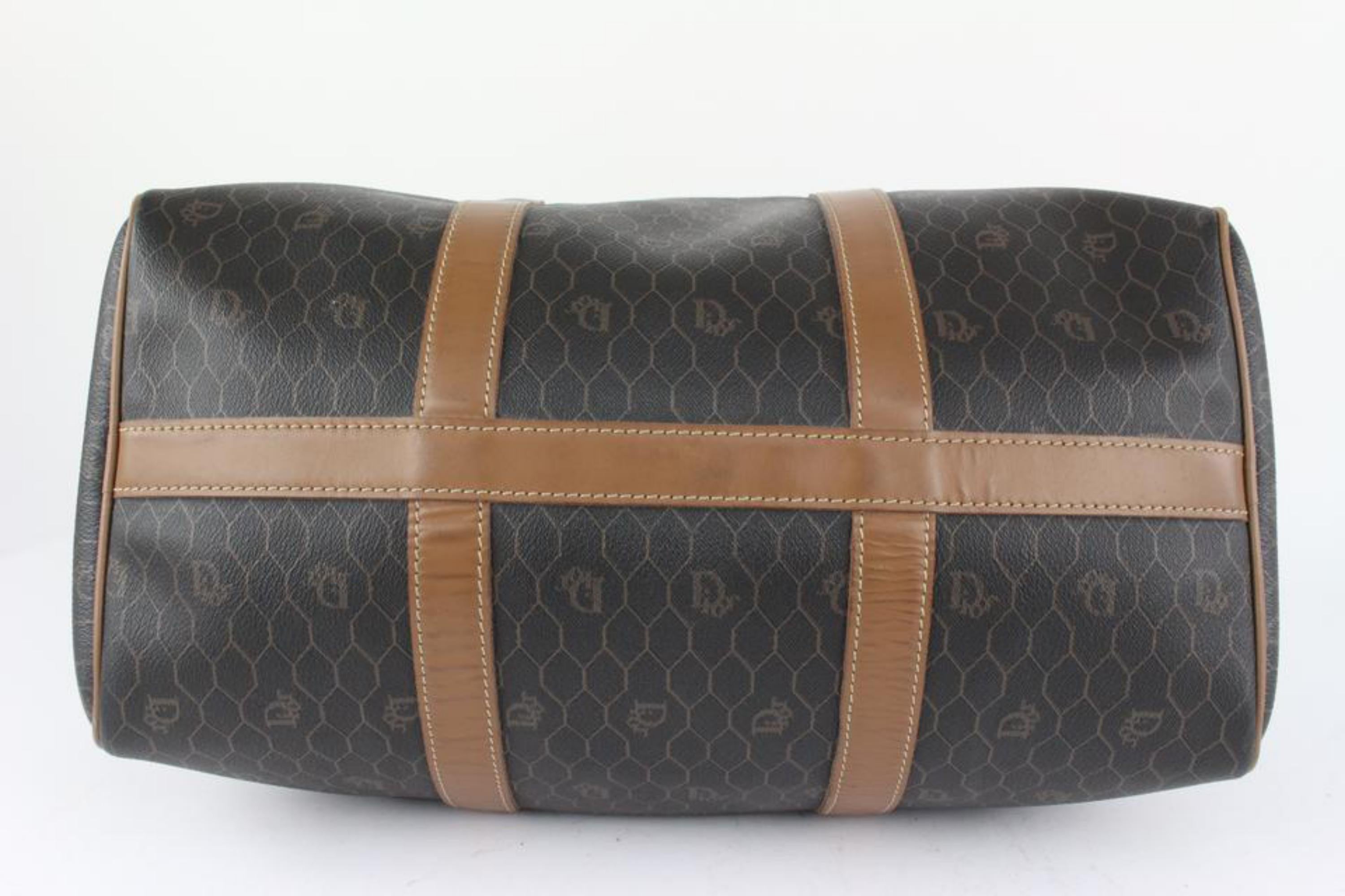 Dior Black x Brown Monogram Trotter Honeycomb Boston Duffle Bag 1013d12 In Good Condition In Dix hills, NY