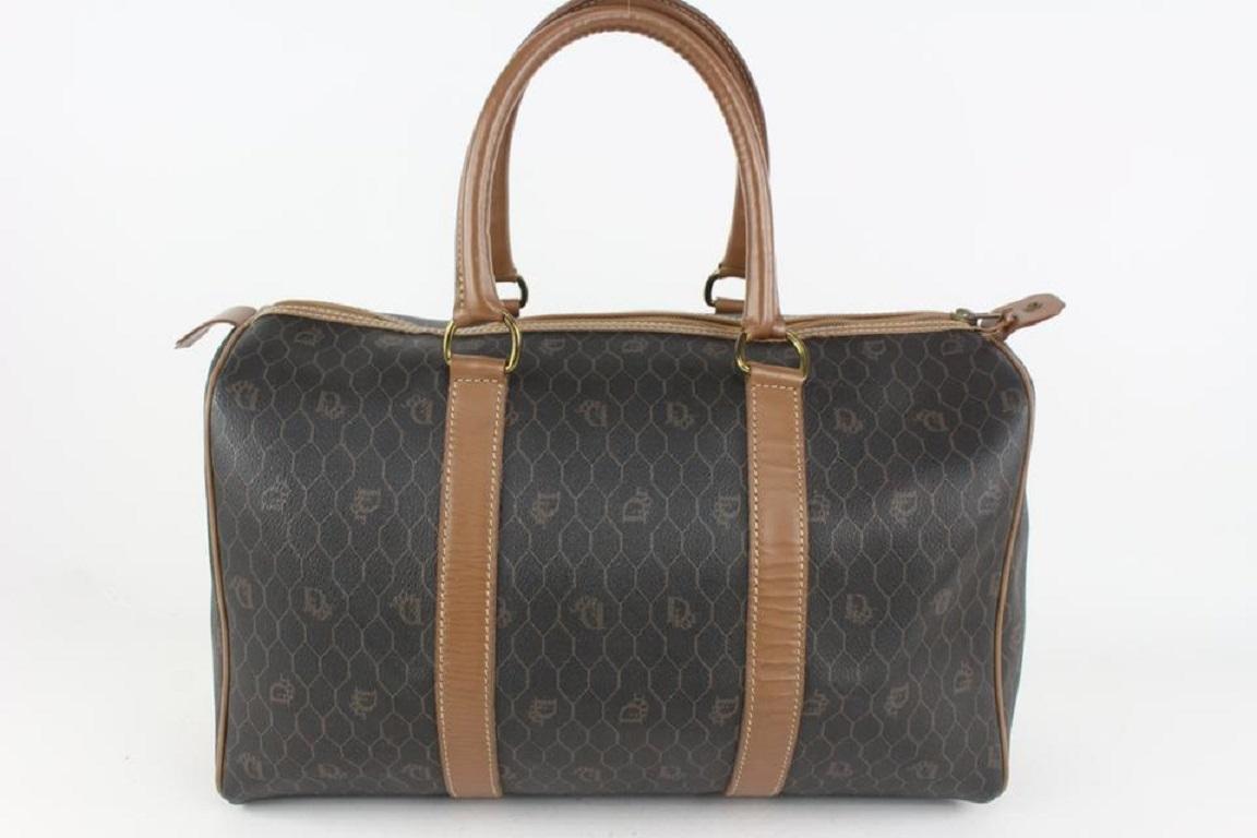 Dior Black x Brown Monogram Trotter Honeycomb Boston Duffle Bag 1013d12 In Good Condition In Dix hills, NY