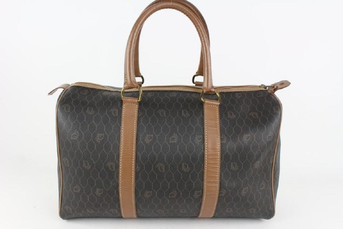 Dior Black x Brown Monogram Trotter Honeycomb Boston Duffle Bag 1013d12 In Good Condition For Sale In Dix hills, NY