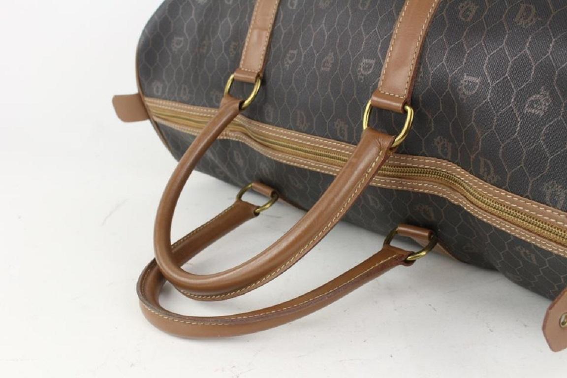 Dior Black x Brown Monogram Trotter Honeycomb Boston Duffle Bag 1015d41 In Good Condition In Dix hills, NY
