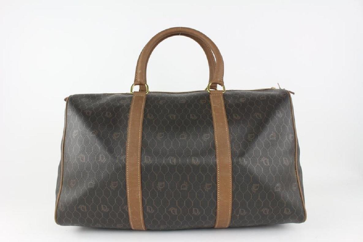 Dior Black x Brown Monogram Trotter Honeycomb Boston Duffle Bag 1025d1 en vente 3
