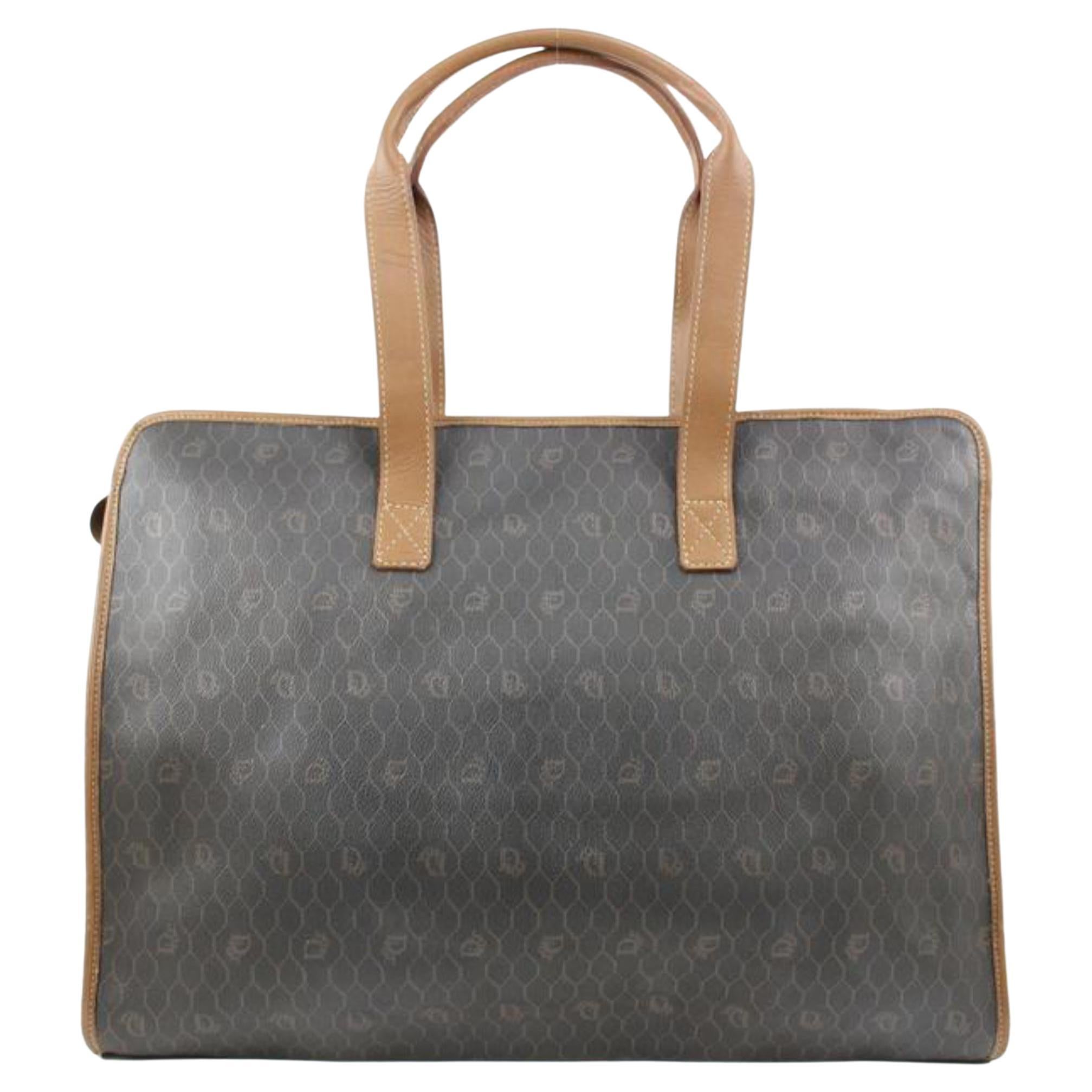 Dior - Sac fourre-tout « Trotter Honeycomb Shopper » noir et marron avec monogramme, 56d23 en vente