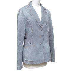DIOR Blazer Denim Coat BAR JACKET Striped Blue White Cotton US 14 F 46 $4300