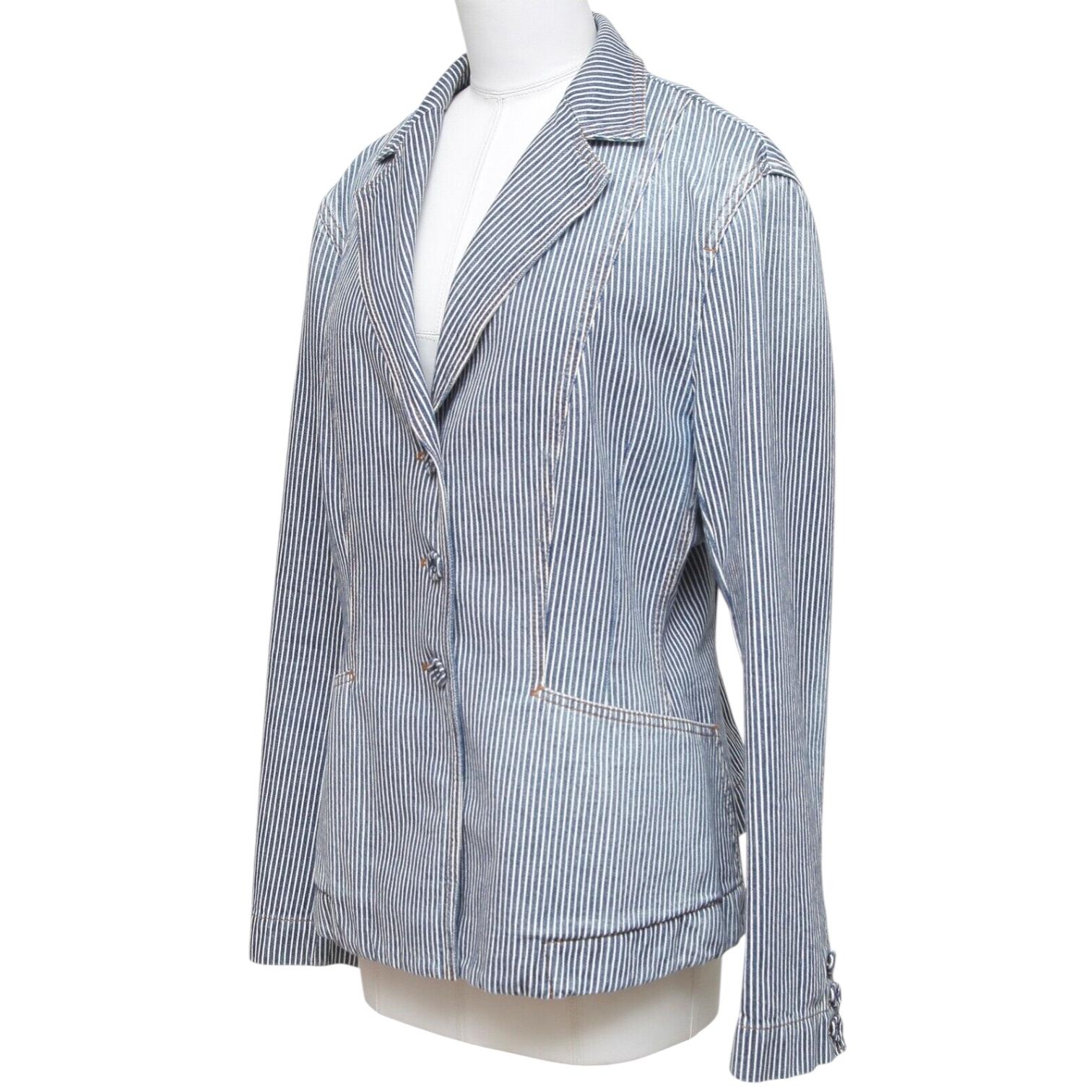 Gray DIOR Blazer Denim Coat BAR JACKET Striped Blue White Cotton US 14 F 46 $4300 For Sale
