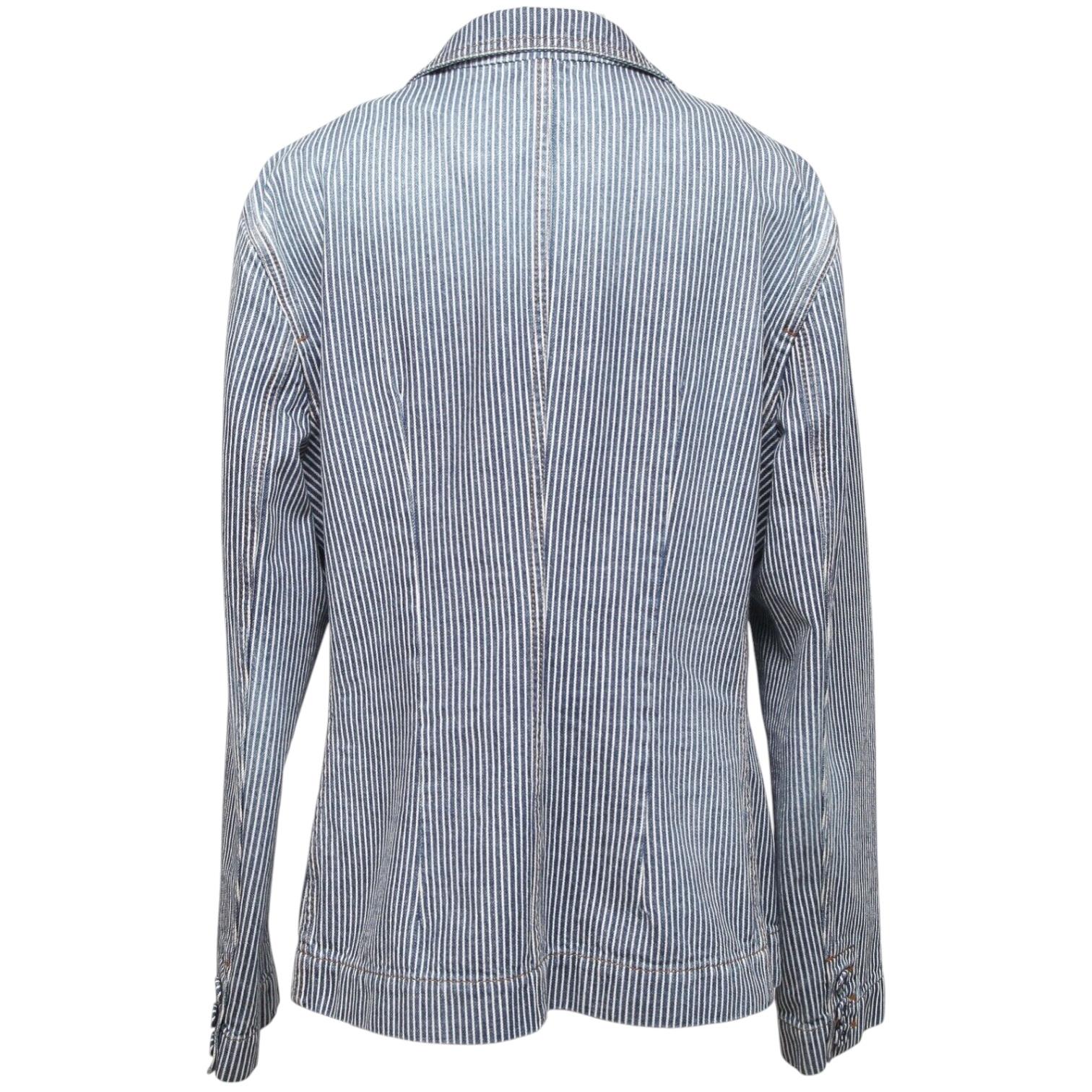 DIOR Blazer Denim Coat BAR JACKET Striped Blue White Cotton US 14 F 46 $4300 For Sale 1