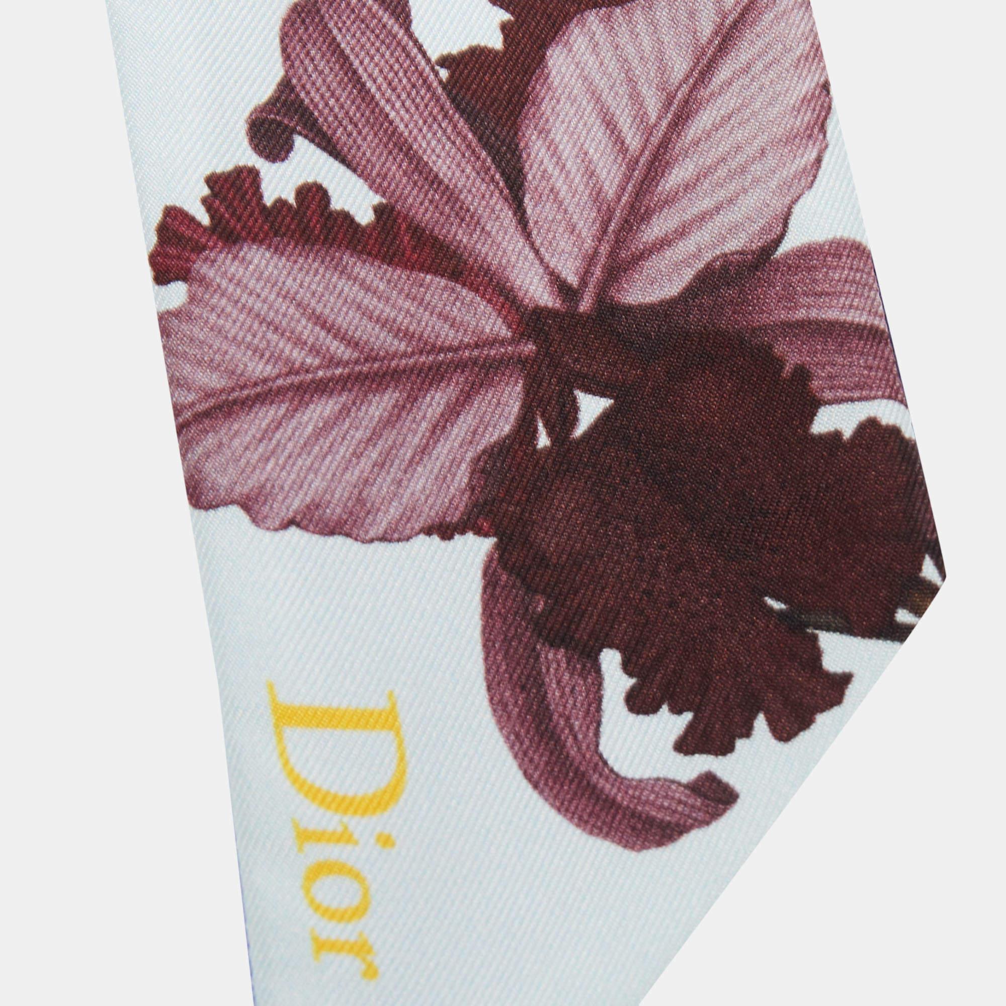Gray Dior Blue ABCDior 'I' for Iris Floral Print Silk Mitzah Scarf