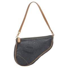 Used Dior Blue/Beige Denim Mini Saddle Bag