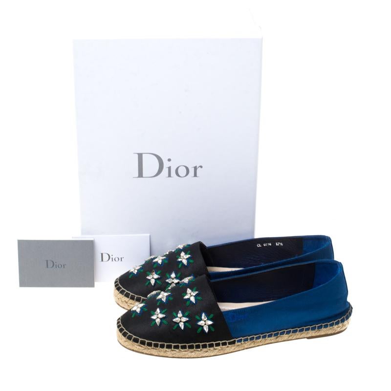 Dior Blue/Black Crystal Embellished Fabric Riviera Espadrille Loafers Size 37.5 4
