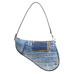 Dior Blue/Black Denim and Leather Saddle Bag