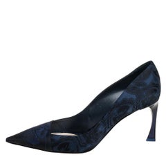 Dior Blue/Black Floral Jacquard Fabric Pointed Toe Pumps Size 41