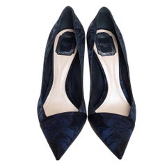 Dior Blue/Black Floral Jacquard Fabric Pointed Toe Pumps Size 41