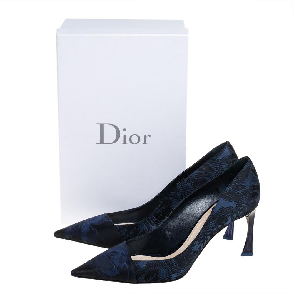 Dior Blue/Black Floral Jacquard Fabric Pointed Toe Pumps Size 41 2