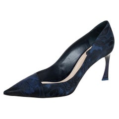Dior Blue/Black Floral Jacquard Fabric Pointed Toe Pumps Size 41