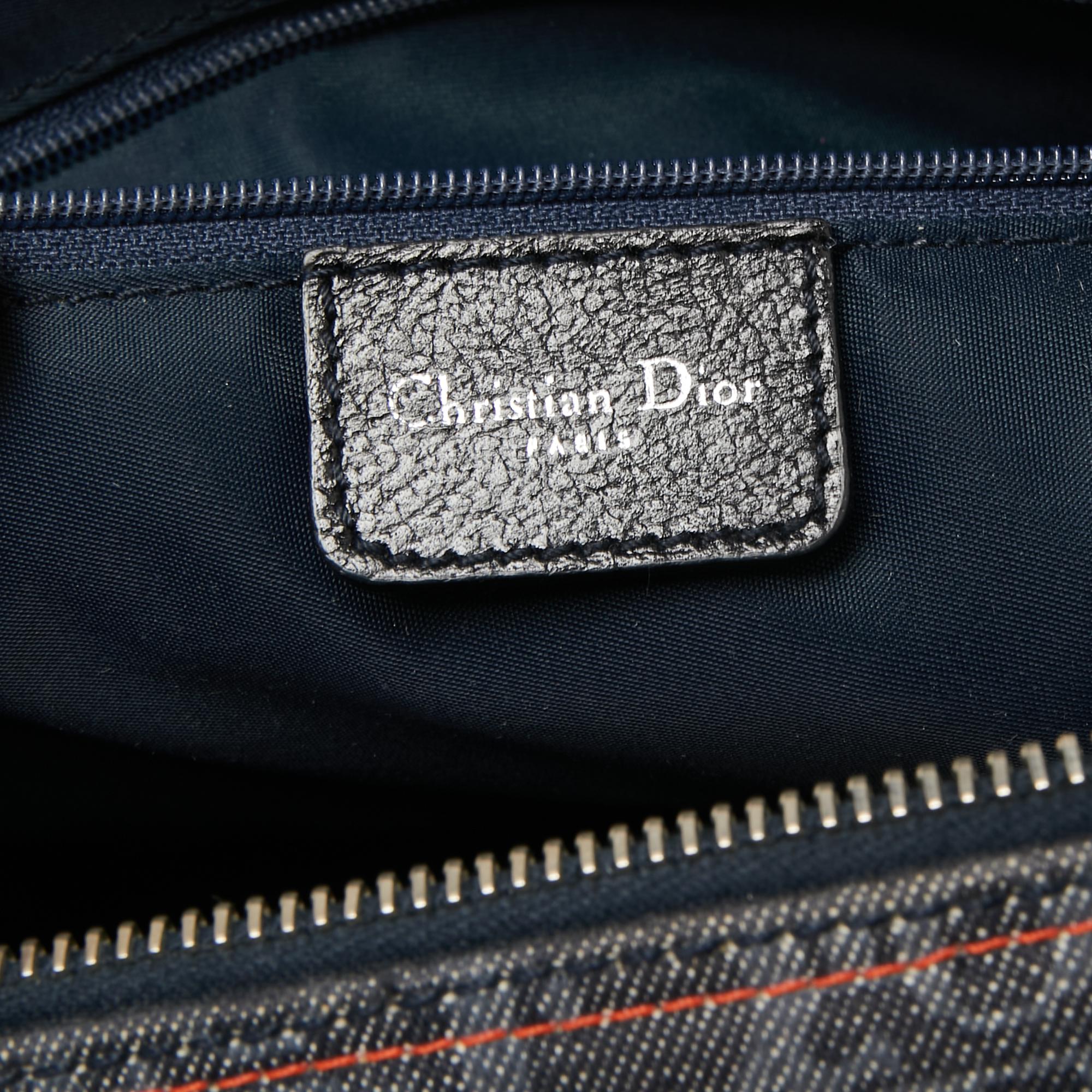 Dior Blue/Black Oblique Denim and Leather Flight Line Satchel 5